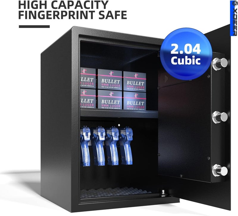 XDeer Biometric Safe Box, Quick-Access Security Safe Box with Upgraded Fingerprint, Steel Handgun Safe Lock Box for Kid/Home/Office (2.04 Cubic Feet) - Image 2